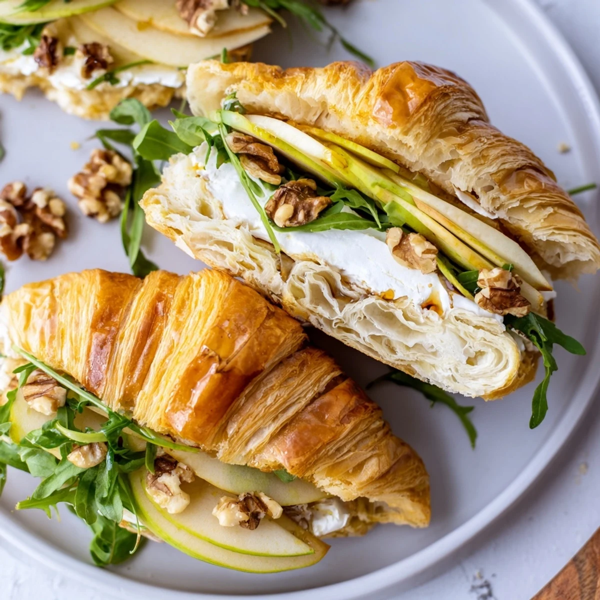 Apple Goat Cheese Croissant Sandwich layered with honey-drizzled apples and creamy cheese