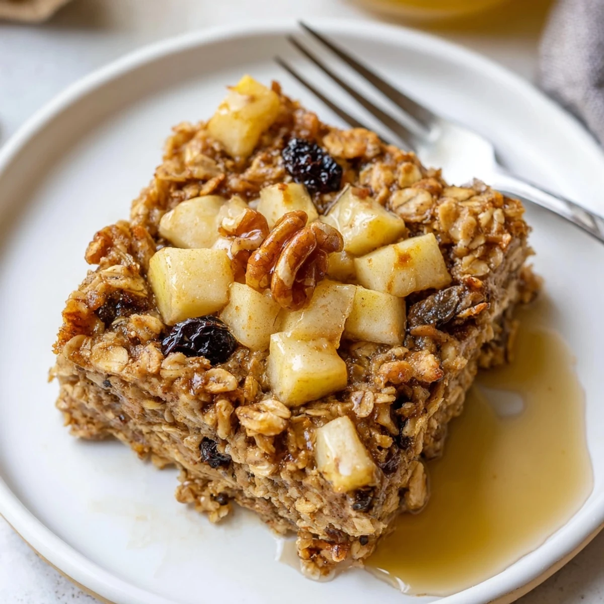 Delicious Apple Cinnamon Oatmeal Bake Recipe For Mornings served warm with creamy yogurt
