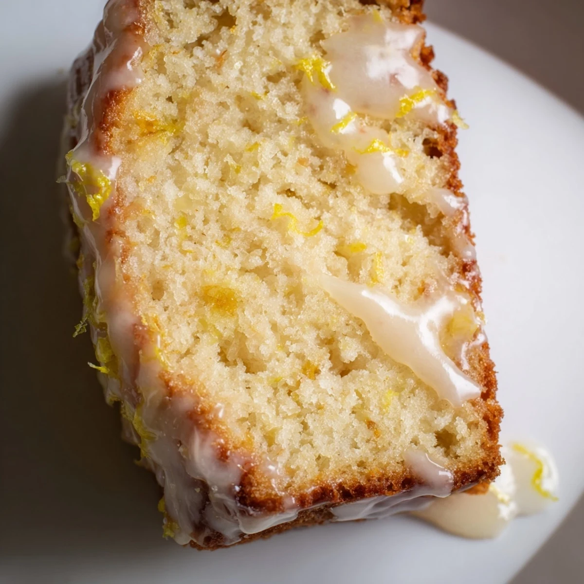 Moist lemon loaf cake sliced revealing tender yellow crumb made with Greek yogurt
