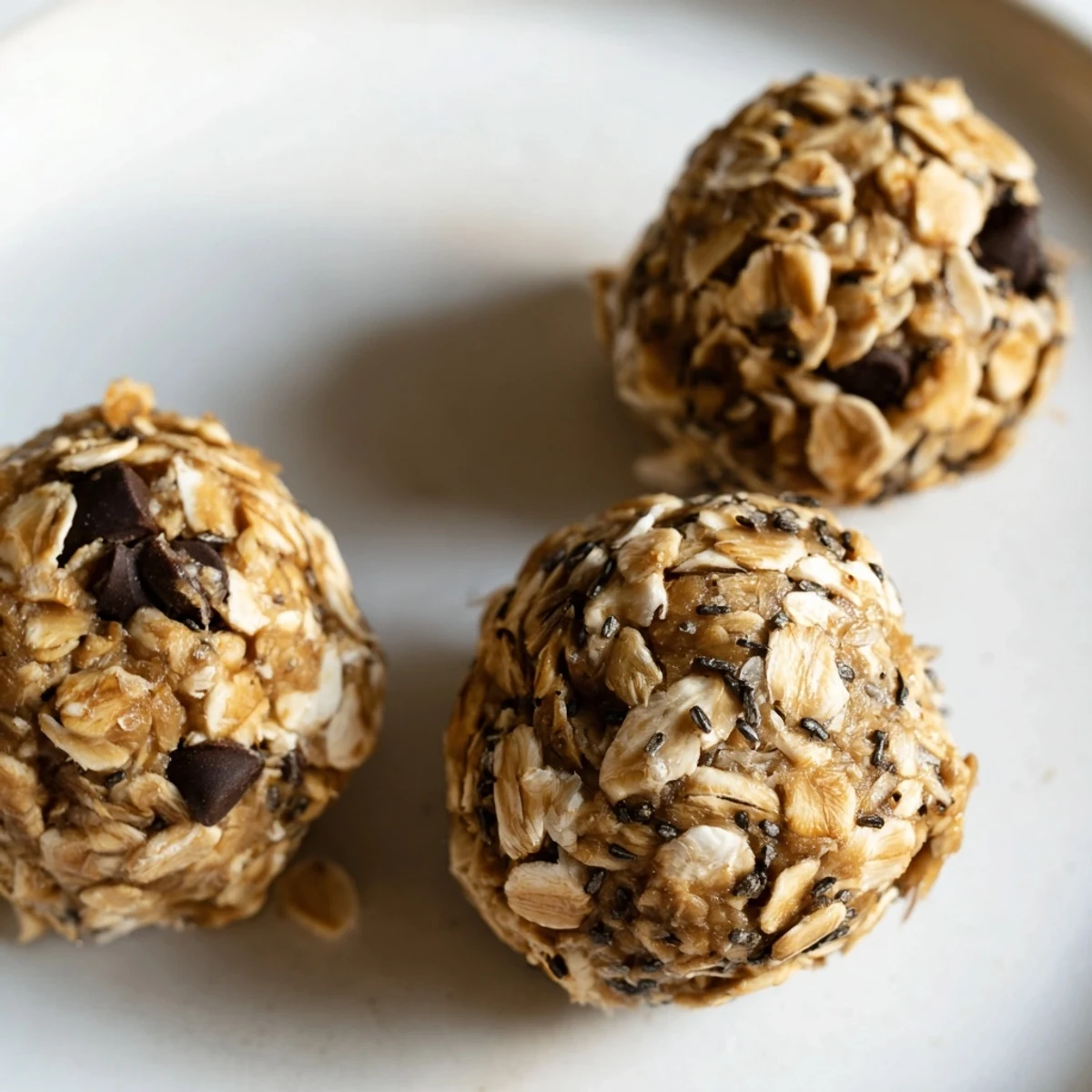 Creamy peanut butter energy balls with oats and chocolate chips ready for healthy snacking and meal prep