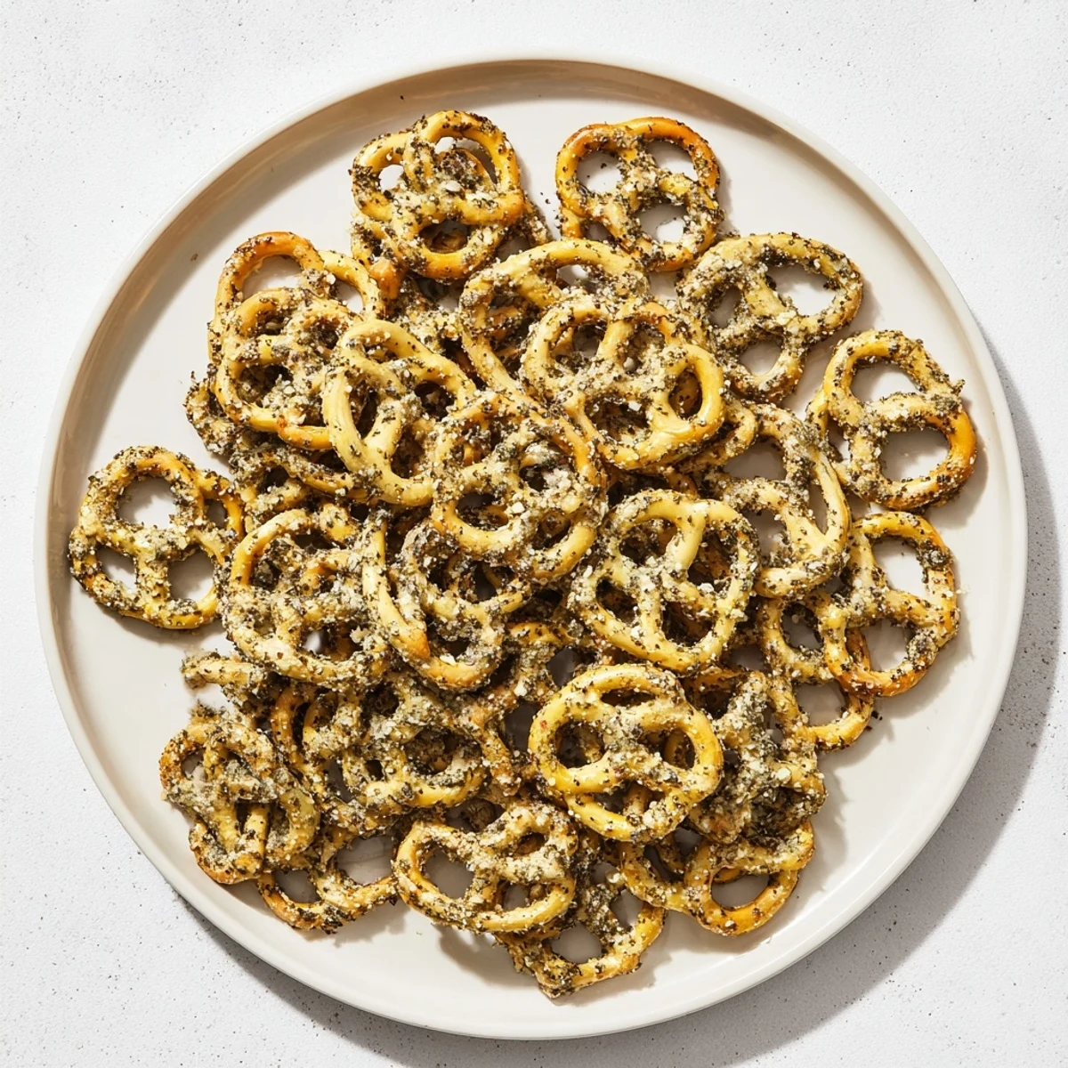 Golden brown pretzels tossed in tangy dill pickle ranch seasoning, perfect crunchy snack for game day