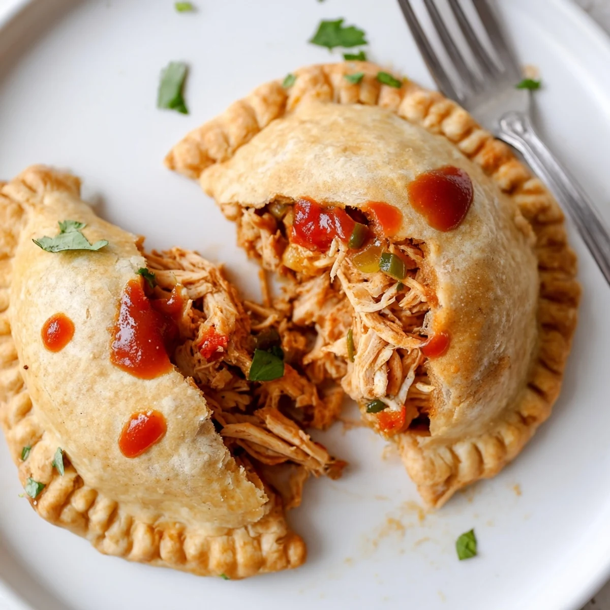 Gluten Free Chicken Empanadas with golden flaky crust and steaming savory filling