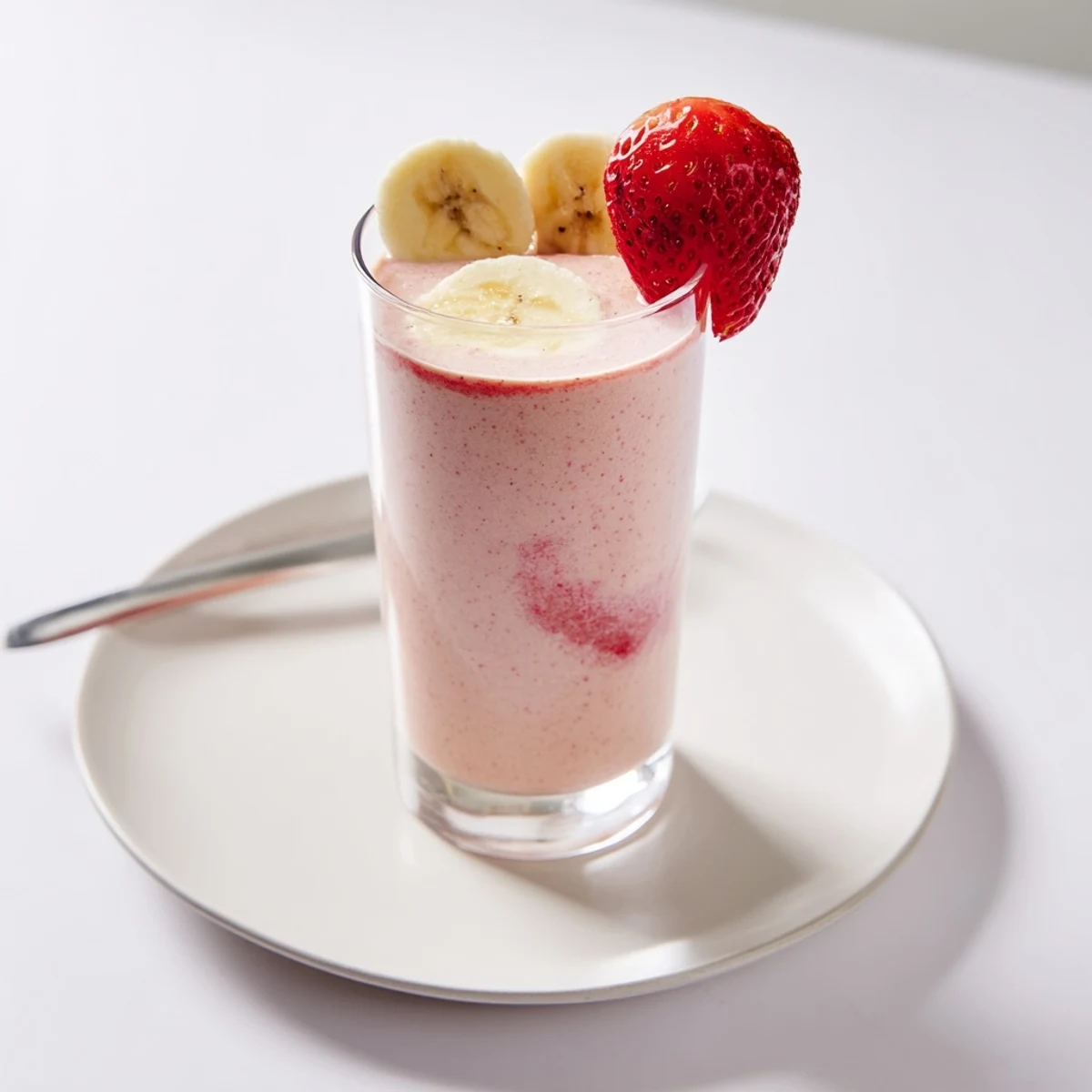 Serve chilled: Strawberry Banana Smoothie Recipe in mason jar with straw, breakfast-ready
