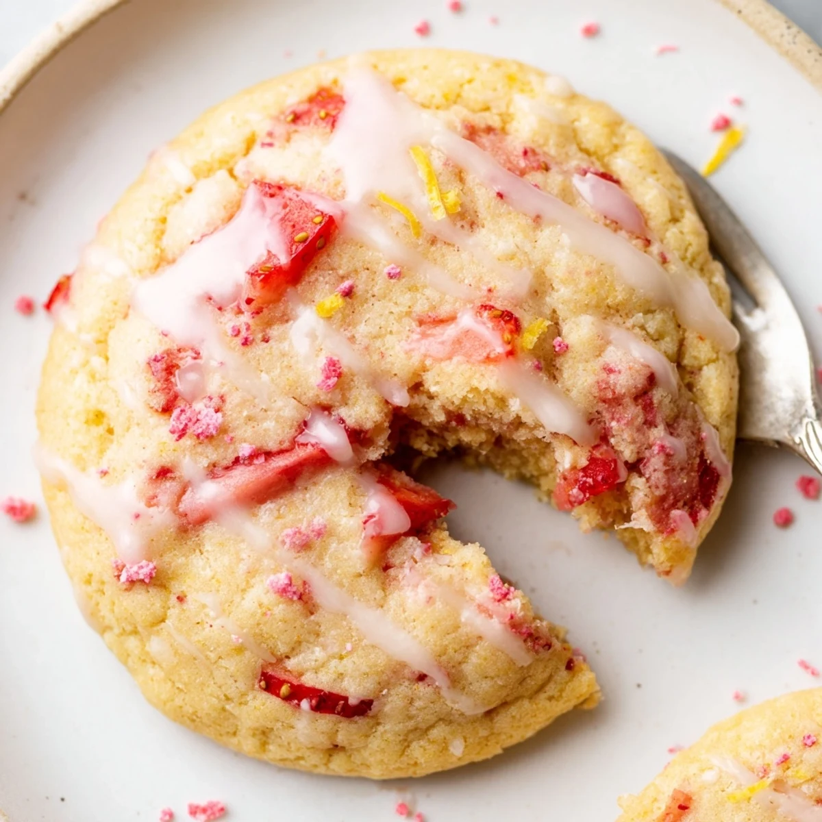 Strawberry Lemonade Cookies Recipe: soft, chewy pink cookies drizzled with tangy glaze