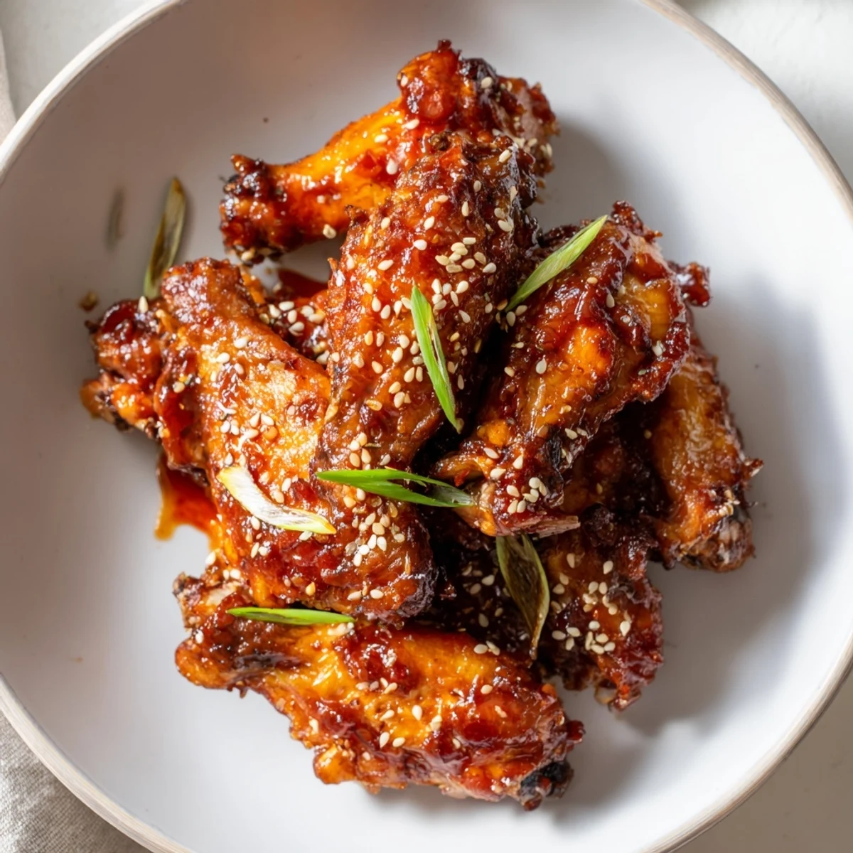 Pile of Sticky Teriyaki Baked Wings steaming, sweet and salty aroma, sticky glaze.