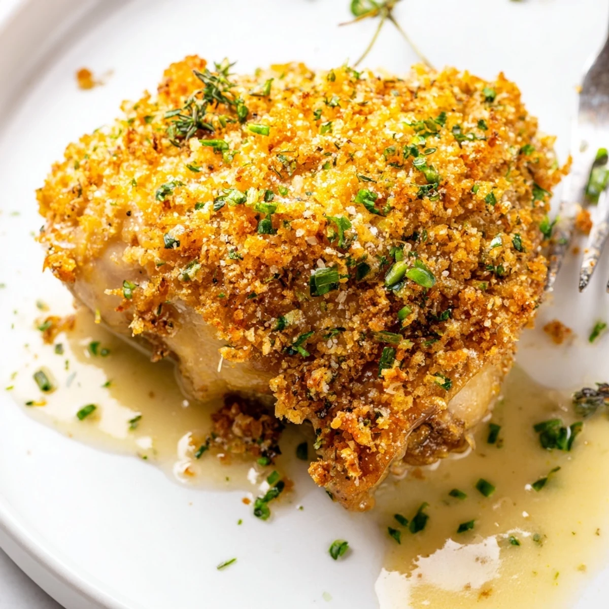Skillet-browned thighs in garlicky cream — Golden Herb Crusted Chicken Thighs In Creamy Garlic Sauce