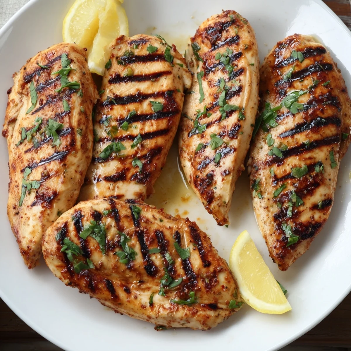 Sliced Grilled Chicken over salad, charred edges, aromatic garlic and paprika
