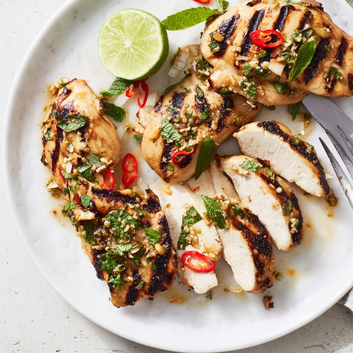 Smoky Grilled Vietnamese Chicken resting on grill marks, honey glaze, red chili