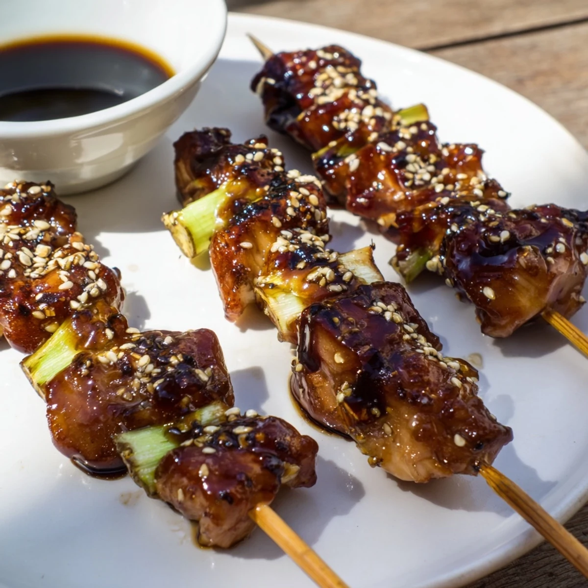 Charred edges, steaming juices on rice in Japanese Chicken Yakitori Ultimate Recipe.