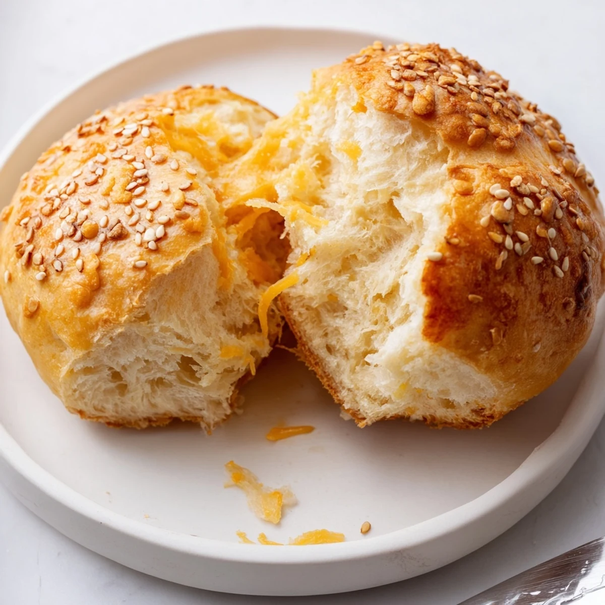 Fresh baked Cheddar Cheese Buns Recipe on parchment, steam rising, ready