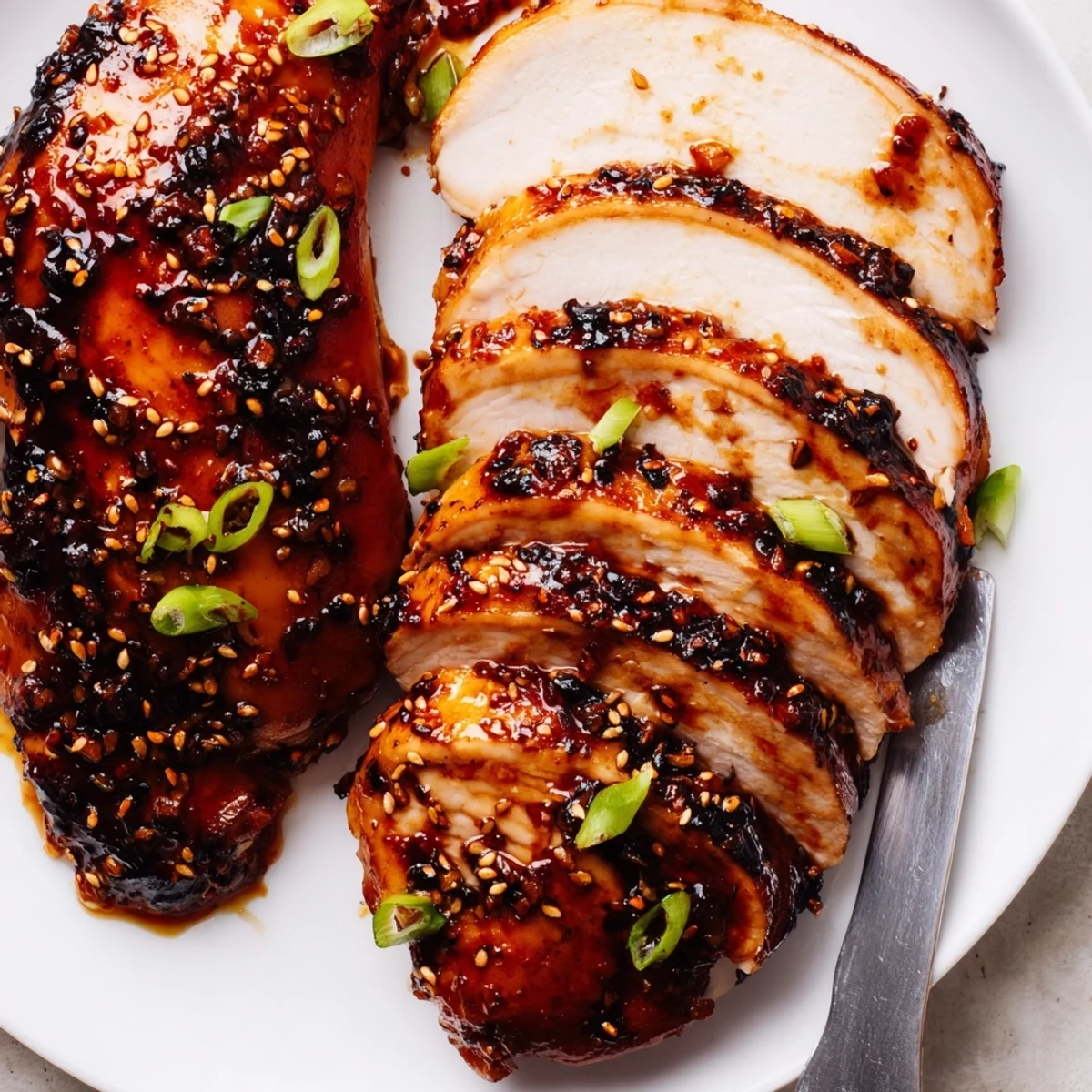 Oven-roasted Spicy Maple Soy Chicken, glossy glaze, perfect for weeknight dinner