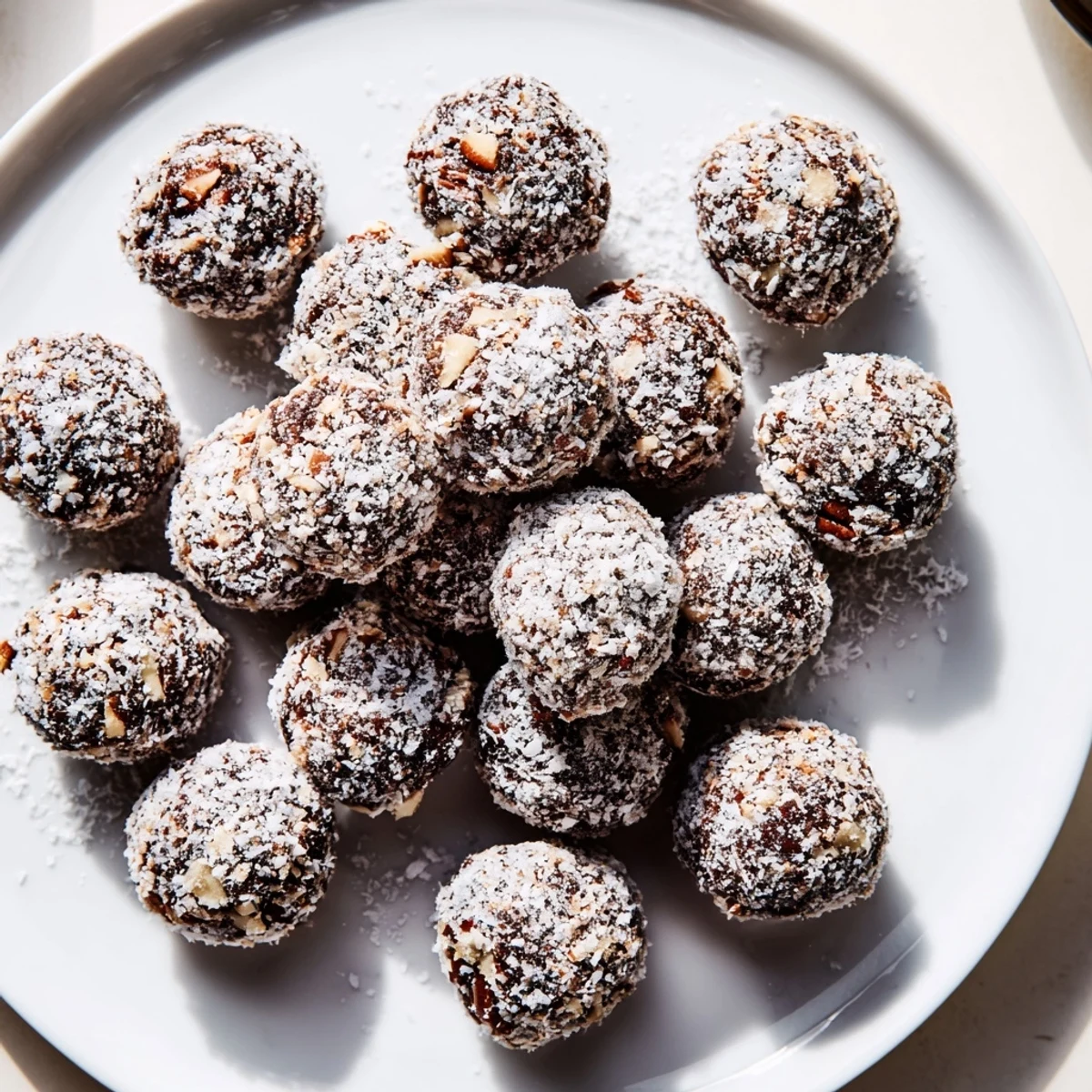 Chocolate Bourbon Balls Recipe featuring powdered sugar coating, pecans, chilled and ready