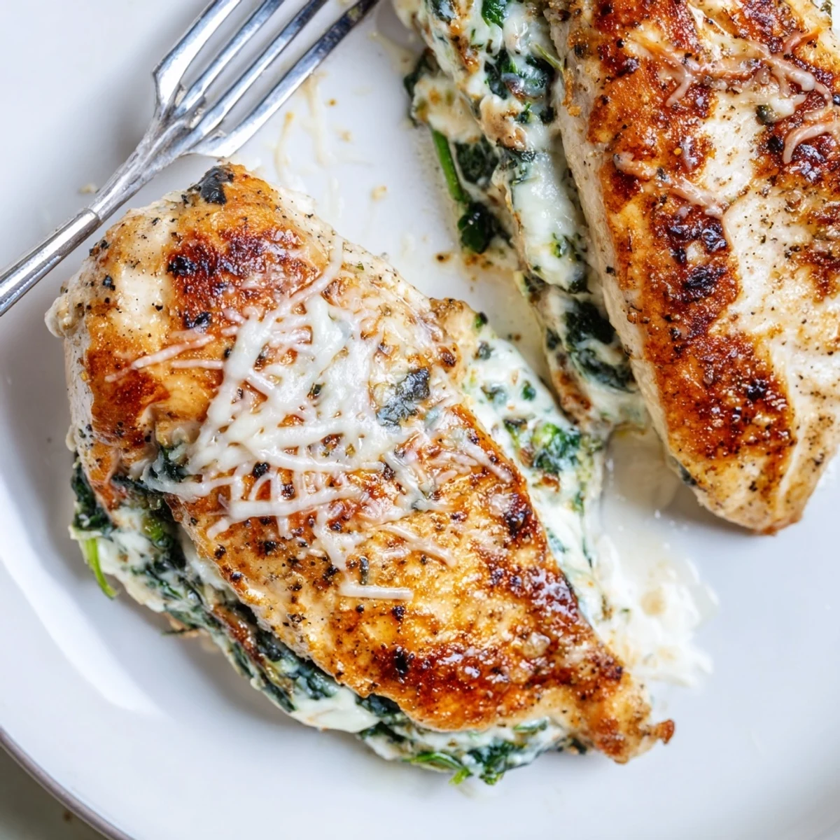 Family-style Spinach Ricotta Chicken resting five minutes, sliced, paired with salad