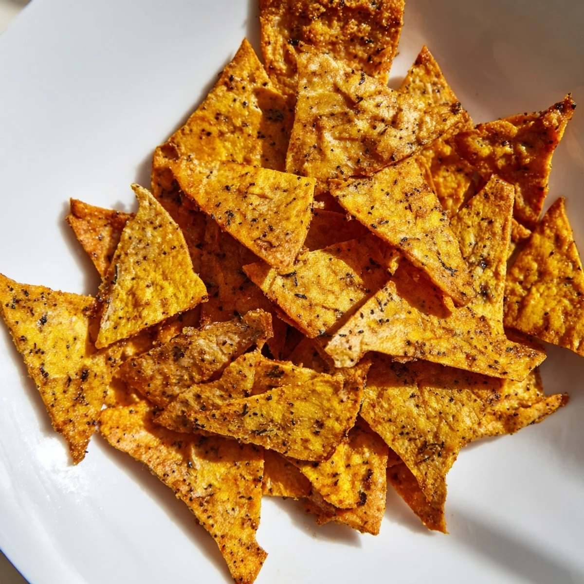 Golden crispy chickpea chips arranged on a wooden board ready for dipping