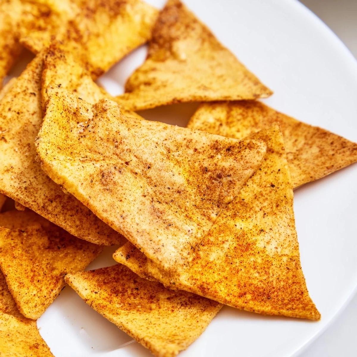 Mediterranean-style chickpea chips piled high beside a bowl of creamy hummus
