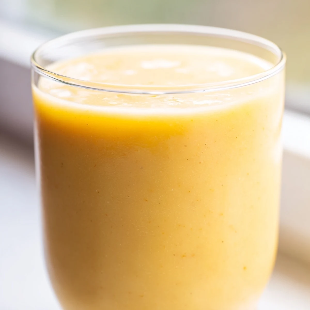 Creamy pineapple mango smoothie recipe showcasing vibrant yellow-orange blend topped with mint sprig