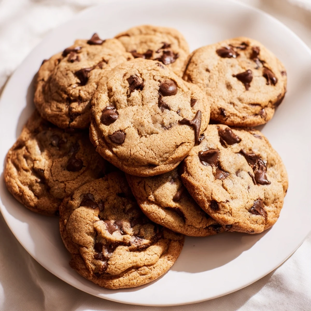 Freshly baked chewy chocolate chip cookies with gooey melted chocolate centers on a cooling rack