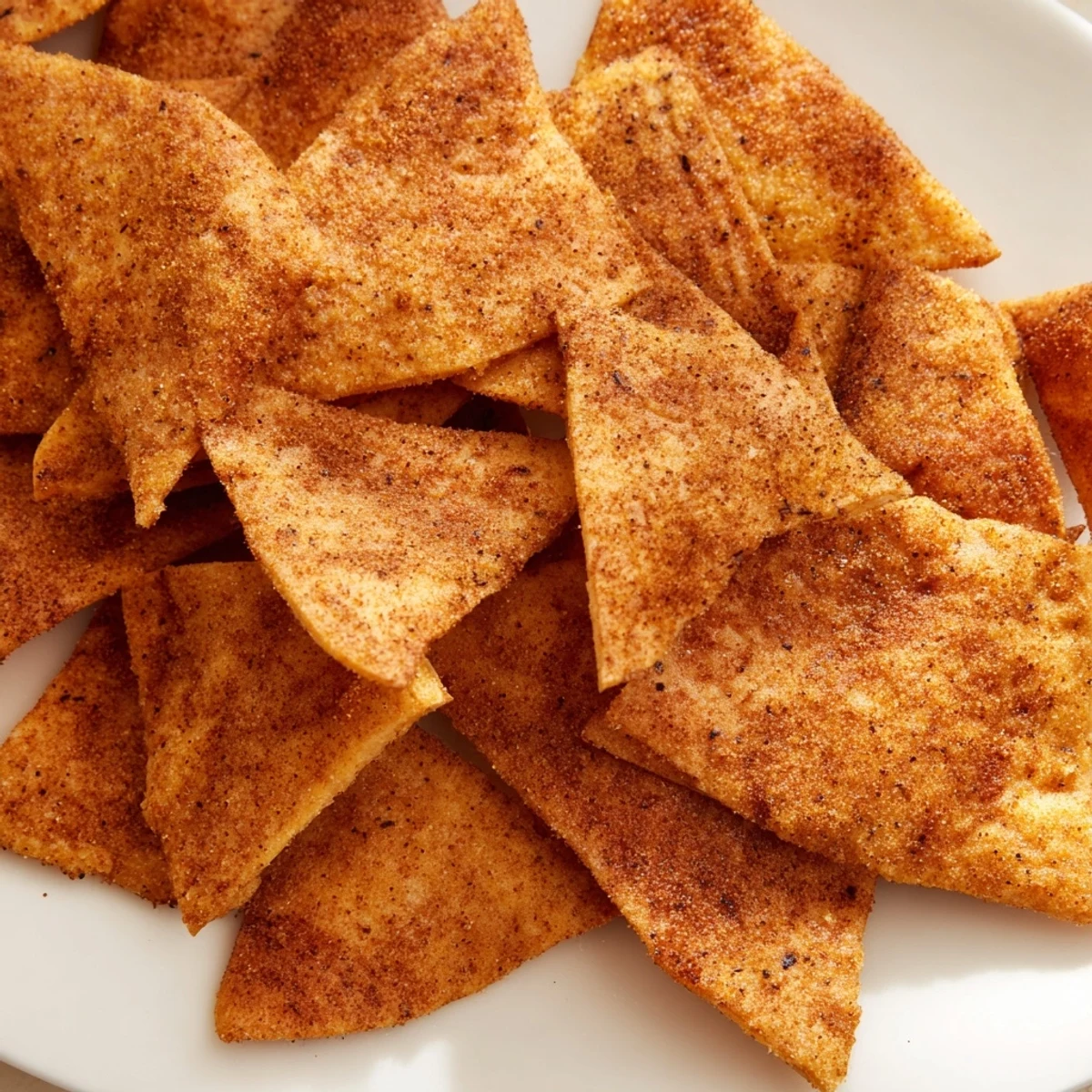 Vegan chickpea chips broken into bite-sized pieces alongside a bowl of creamy hummus for dipping