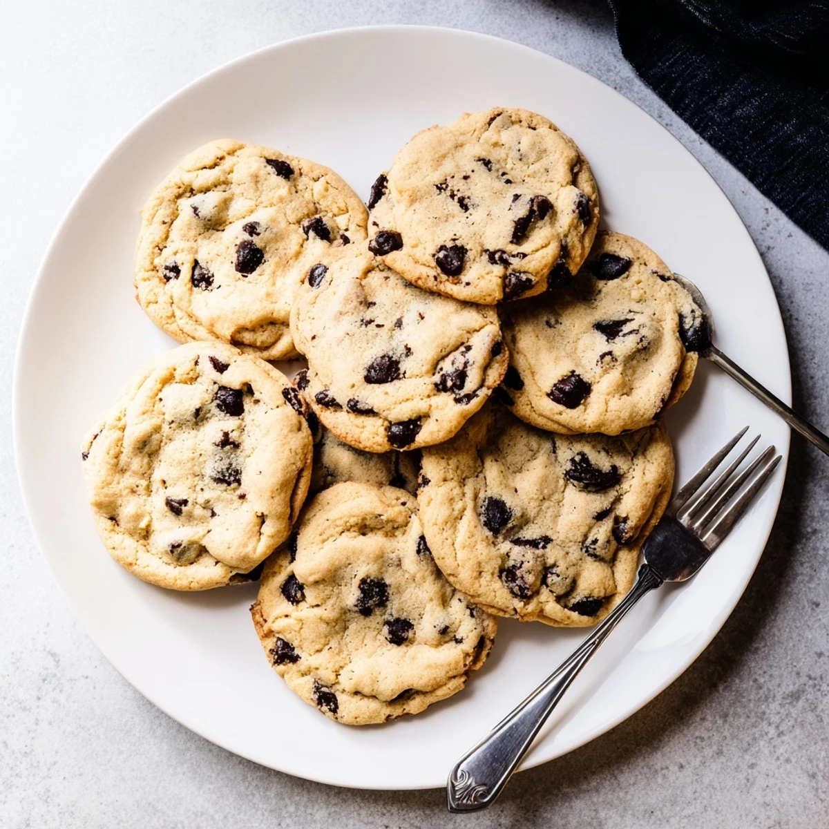 Warm chewy chocolate chip cookies fresh from the oven with gooey centers and crisp golden brown edges.