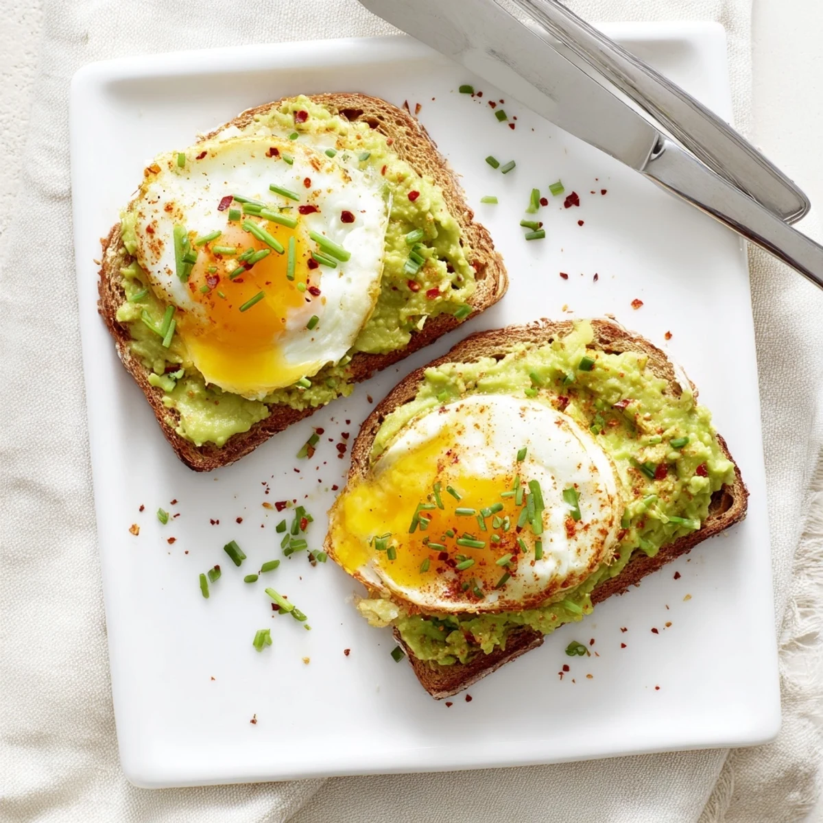Golden toasted sourdough piled with creamy mashed avocado topped with a perfectly fried egg