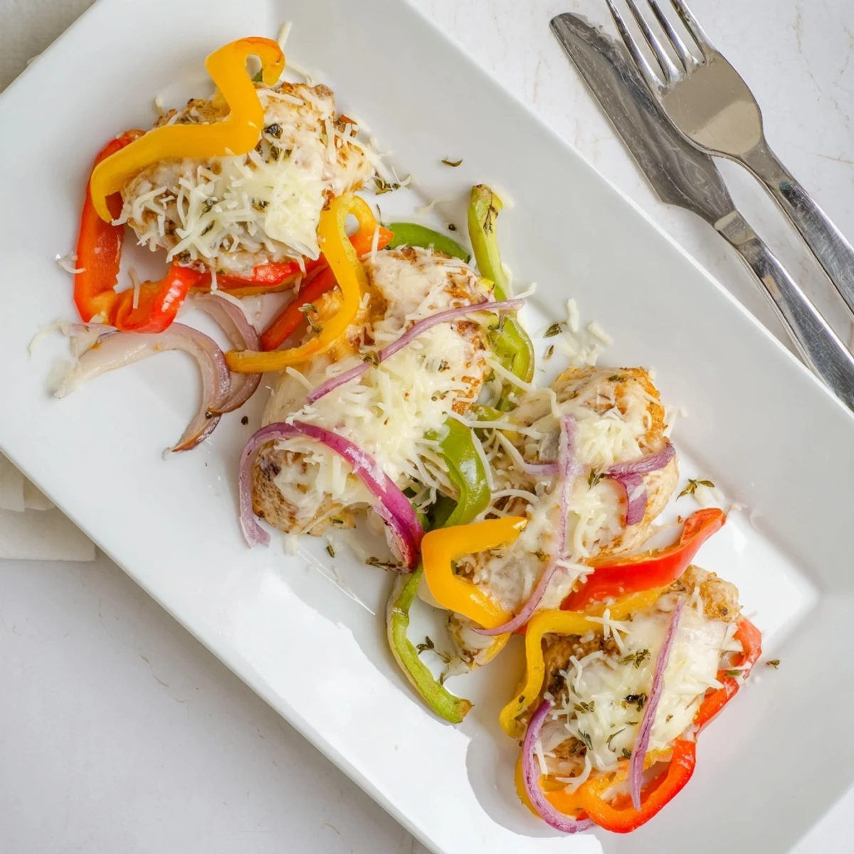 Family-friendly cheesy baked chicken breast dish featuring golden cheese crust and tender vegetables