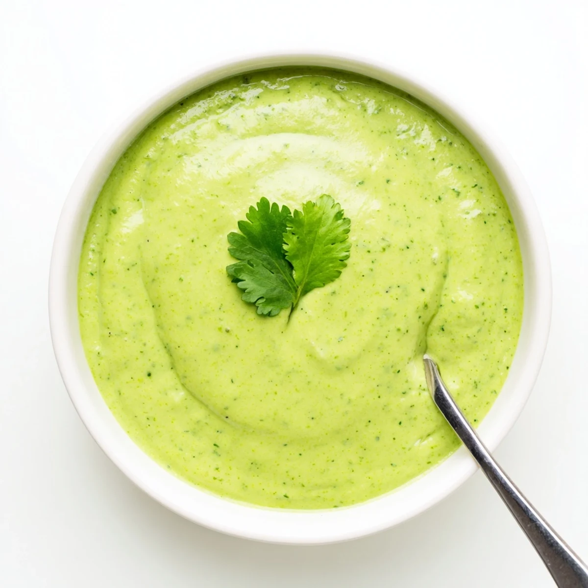 Creamy Peruvian green sauce aji verde drizzled over roasted chicken with vibrant cilantro color