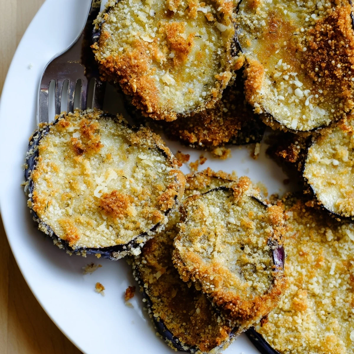 Crispy Baked Eggplant slices golden and crunchy, served with marinara dipping sauce.