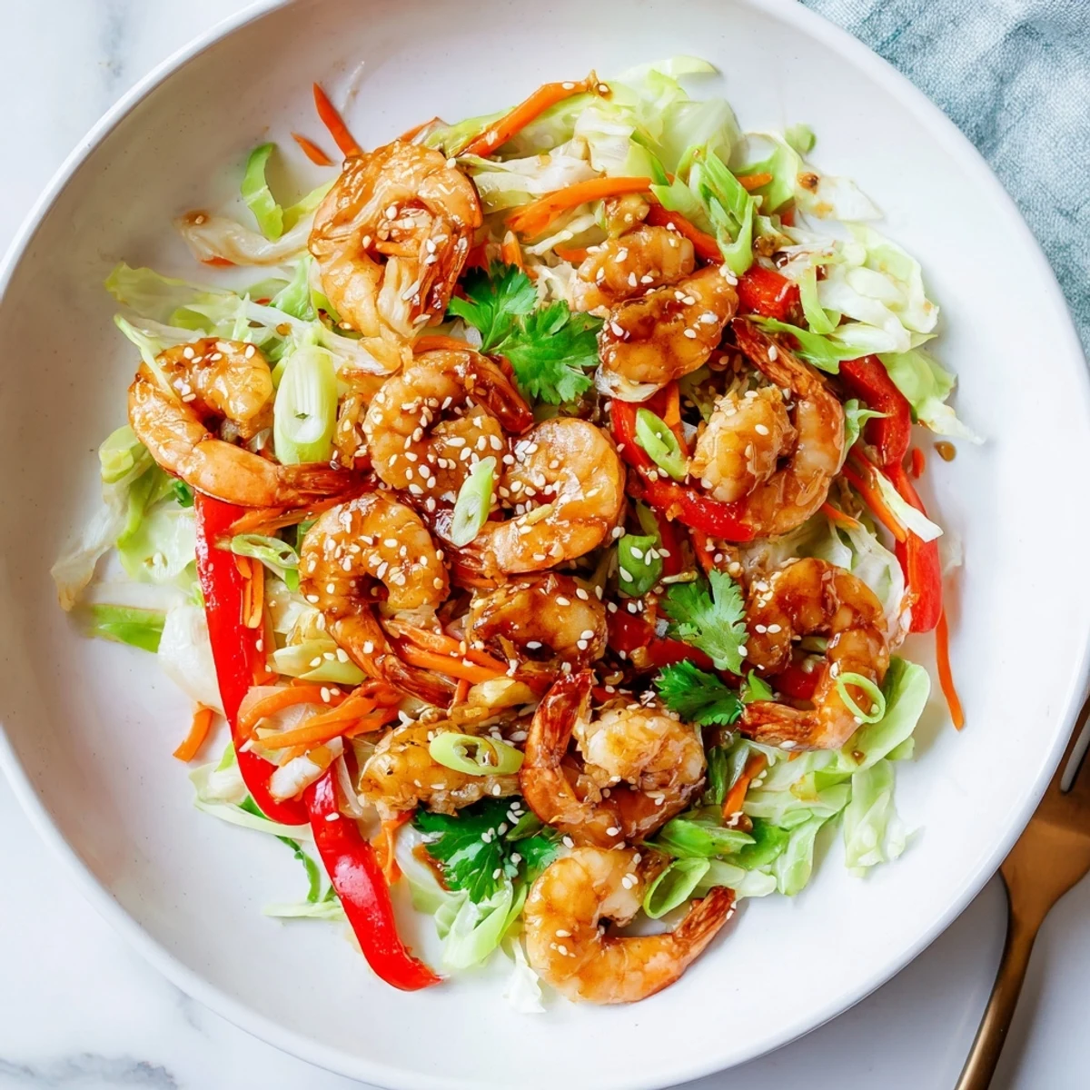 Quick, savory Delicious Asian Shrimp And Cabbage Stir Fry served over steamed rice