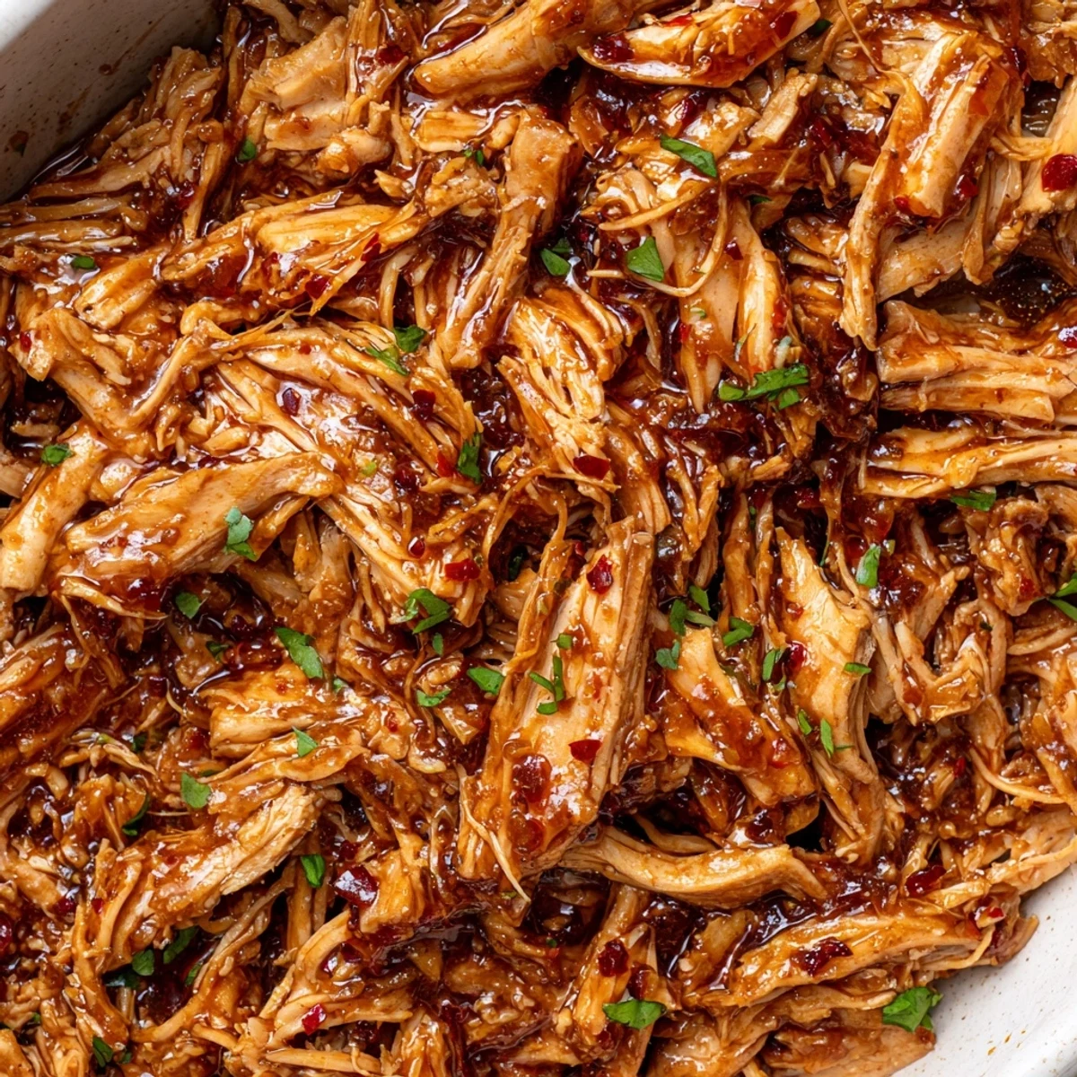 Crockpot Honey Garlic Chicken glazed with sticky honey sauce, tender shredded over rice