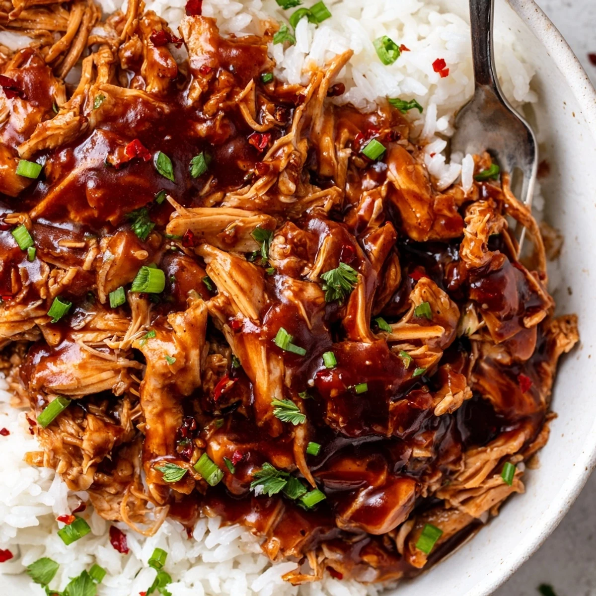 Slow-cooked Crockpot Honey Garlic Chicken, aromatic garlic-ginger sauce served with steamed vegetables