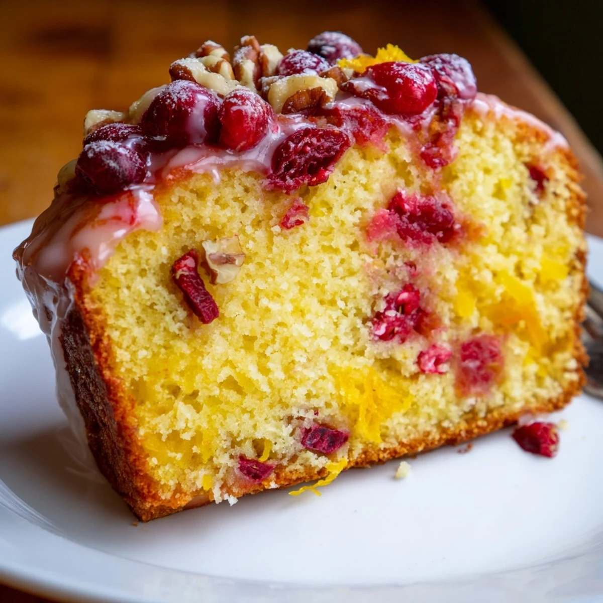 Sliced Cranberry Orange Bread on a wire rack, buttery steam rising