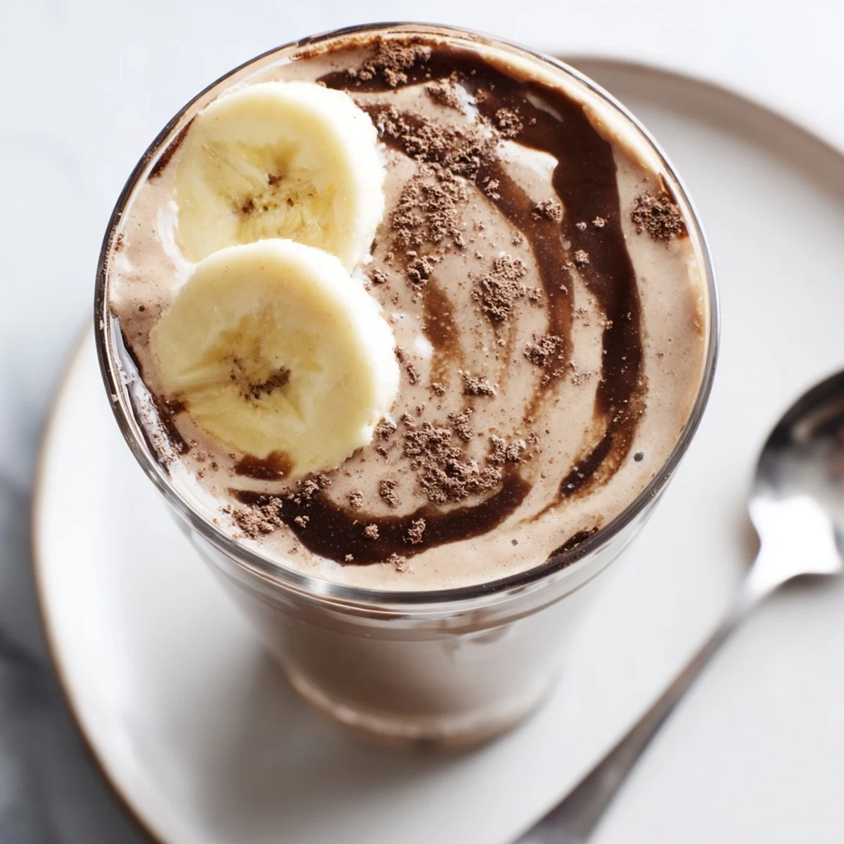 Thick Chocolate Peanut Butter Banana drink with velvety texture perfect for breakfast snack