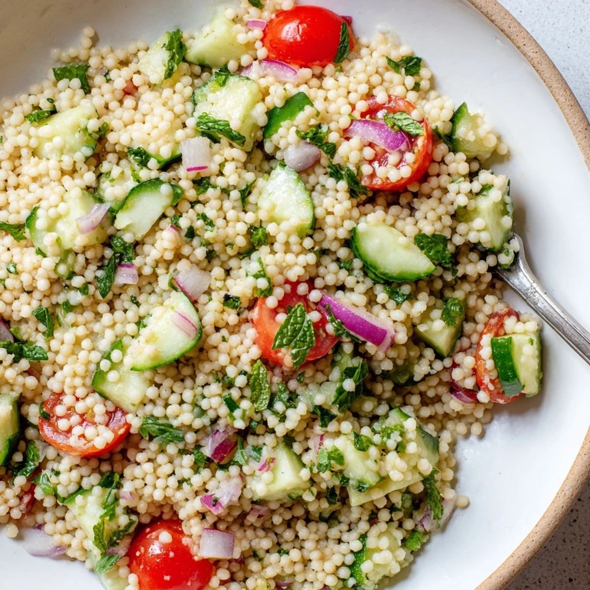 Bright lemon zest and fluffy grains highlight Cucumber Lemon Couscous Salad.