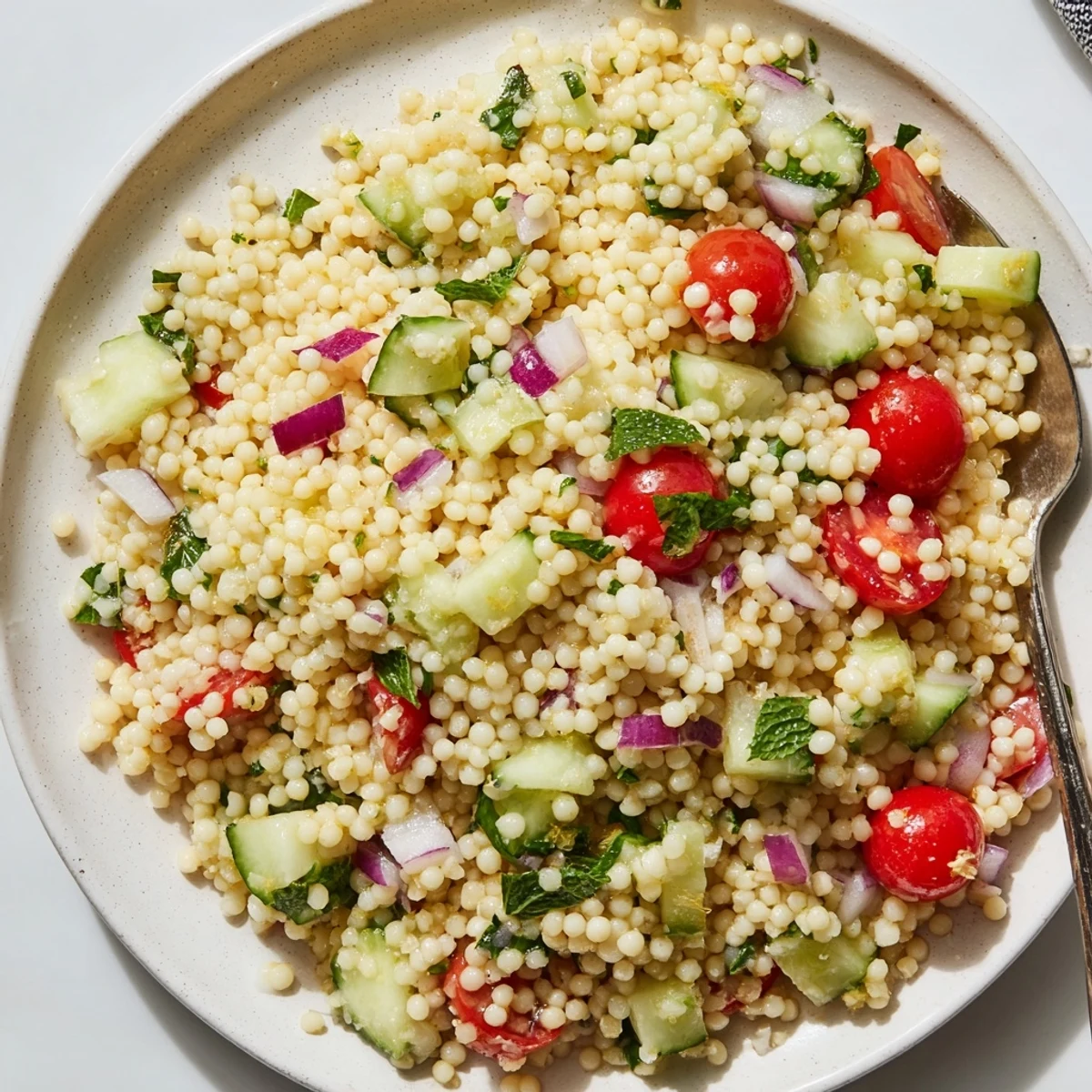 Cucumber Lemon Couscous Salad chilled, studded with crisp cucumber and fresh mint.