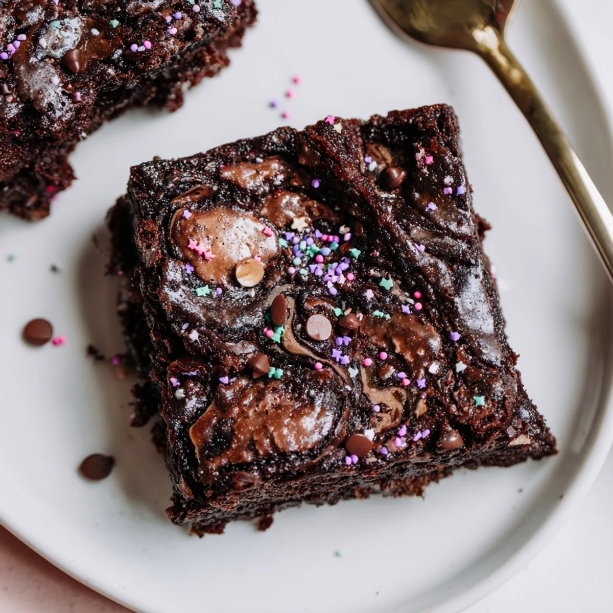 Plate of Sourdough Cosmic Chocolate Brownies beside a cold glass of milk