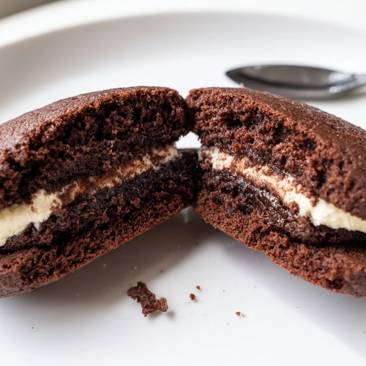 A plate of Homemade Oreo Style Cookies with thick vanilla filling, ready for dunking