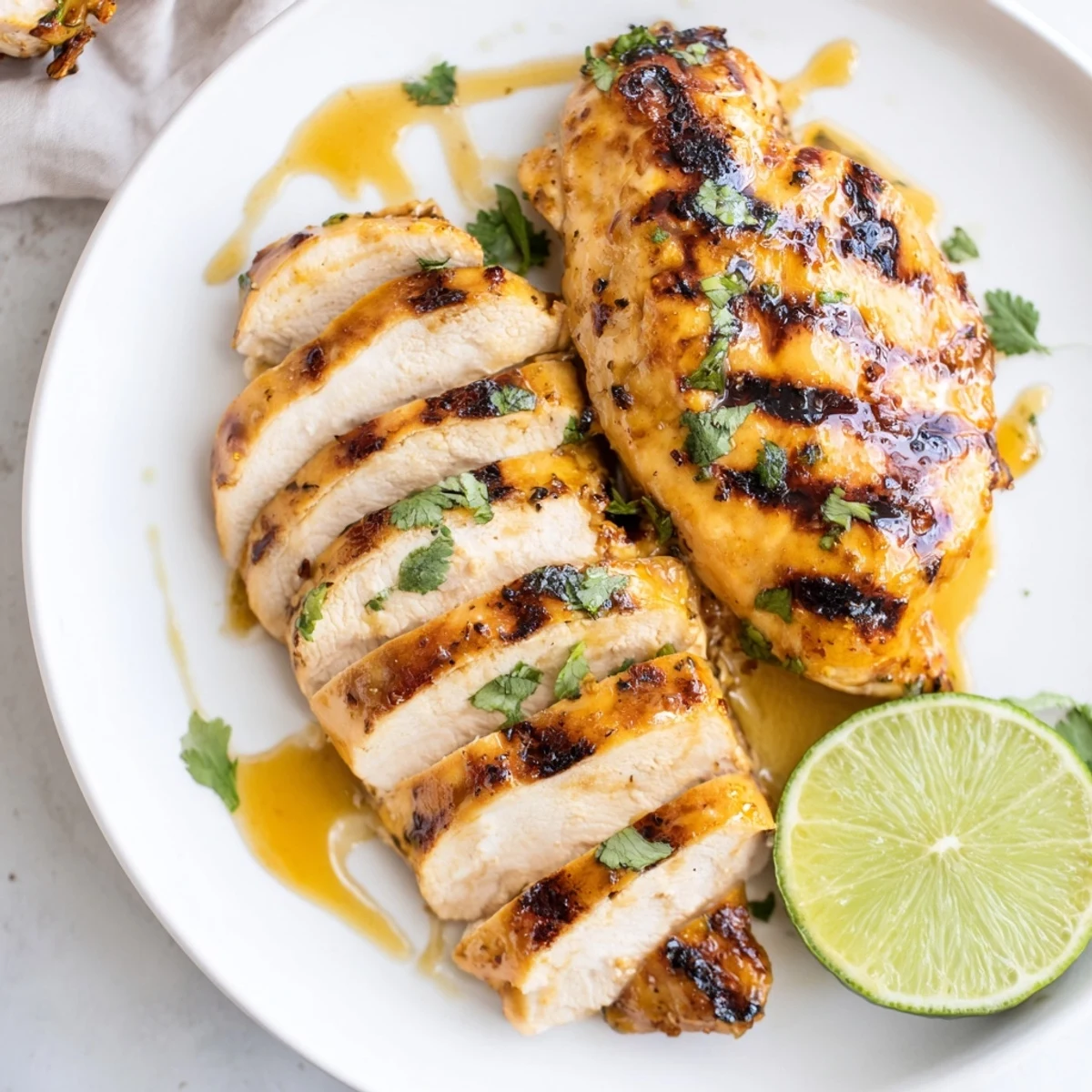 Bright, zesty Key West Grilled Chicken With Tropical Citrus Marinade on coconut rice.
