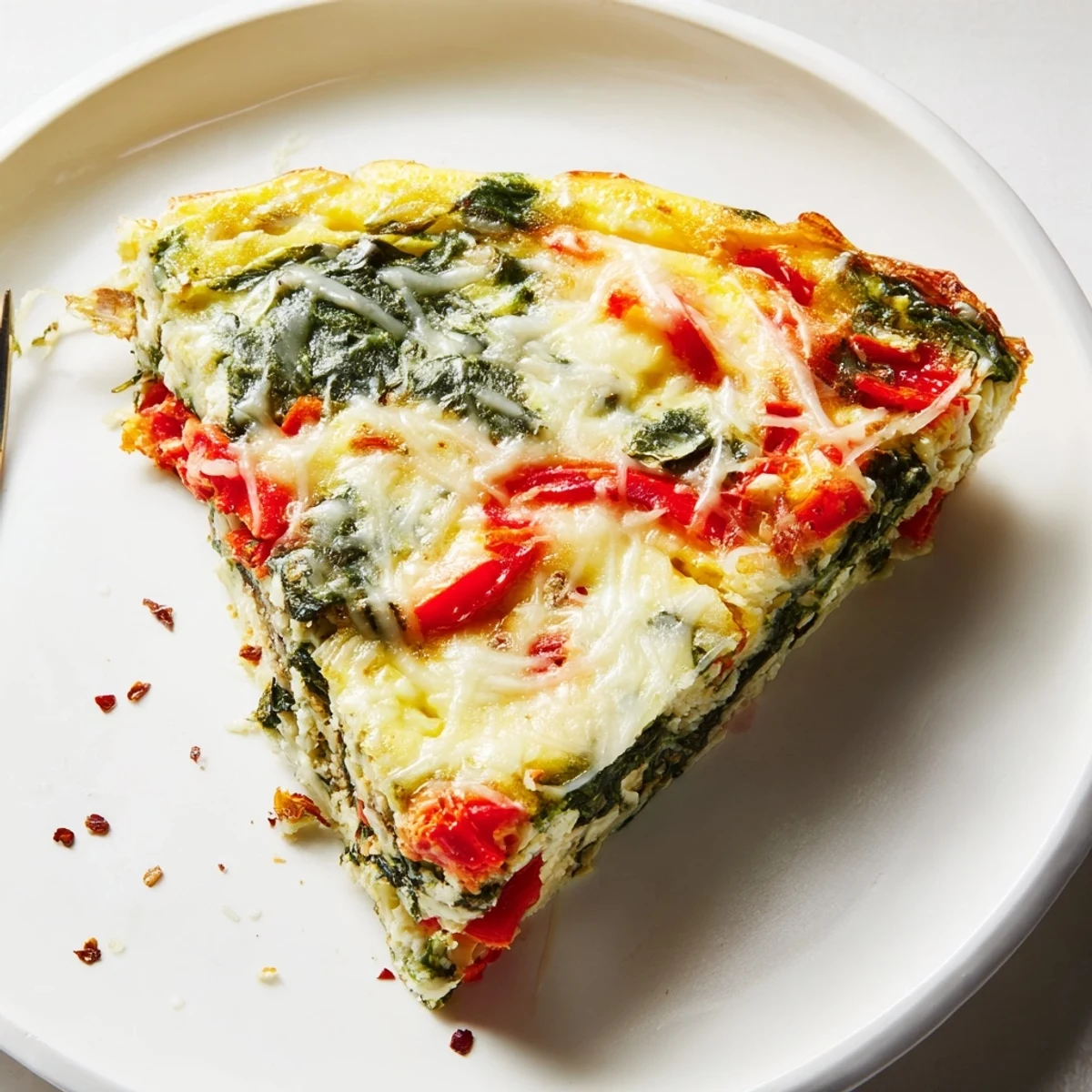 Freshly sliced Roasted Red Pepper Spinach Baked Frittata served warm for brunch