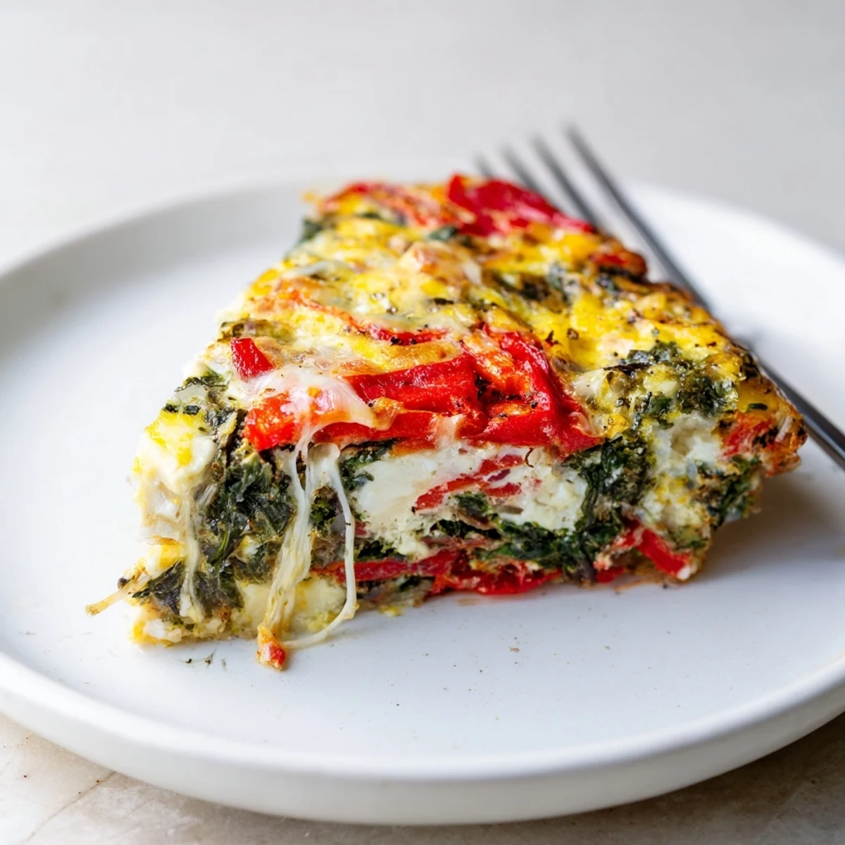 Roasted Red Pepper Spinach Baked Frittata with golden crust, warm herb aroma