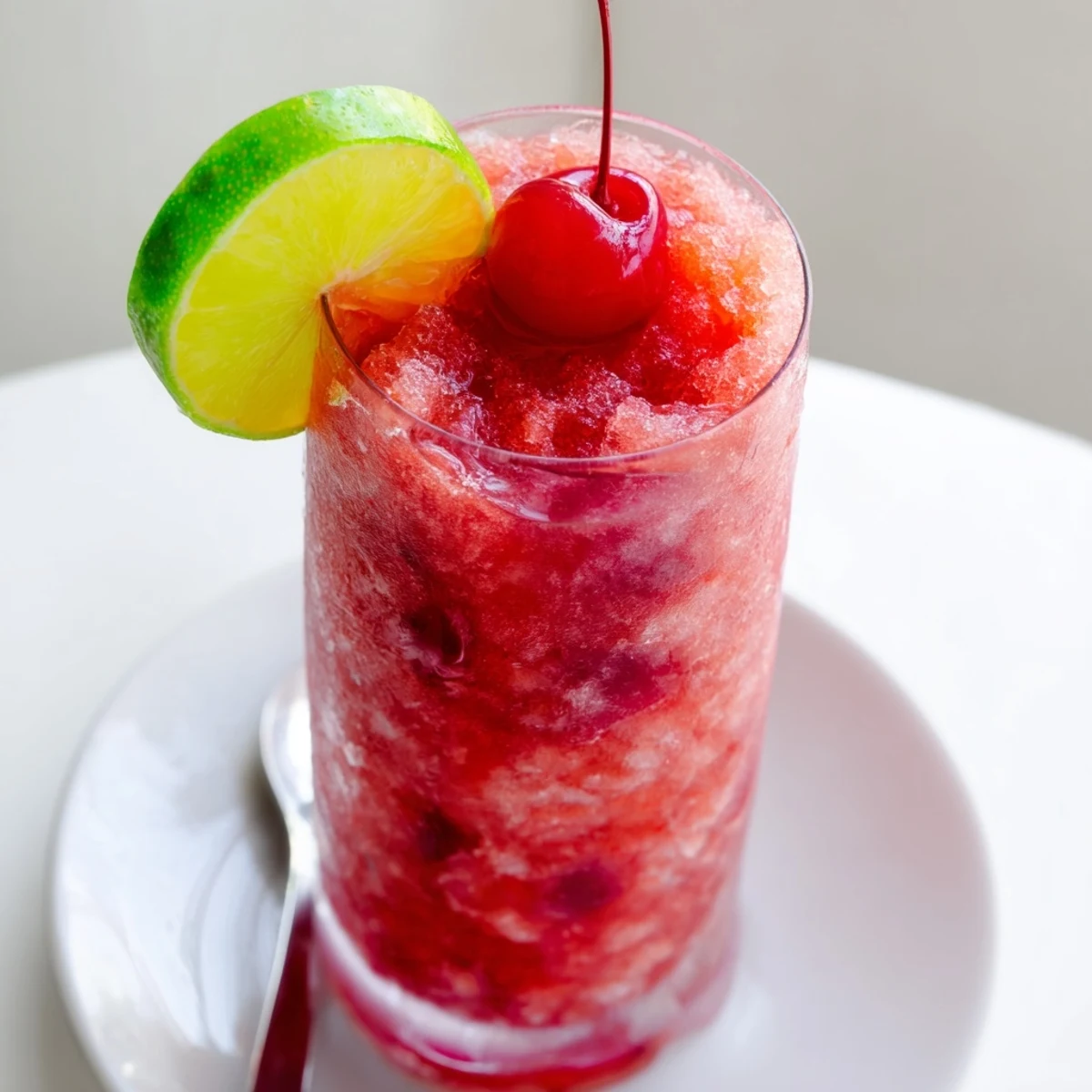 Handheld summer sip: Refreshing Cherry Lime Sunrise Slush, tangy lime and sweet cherry