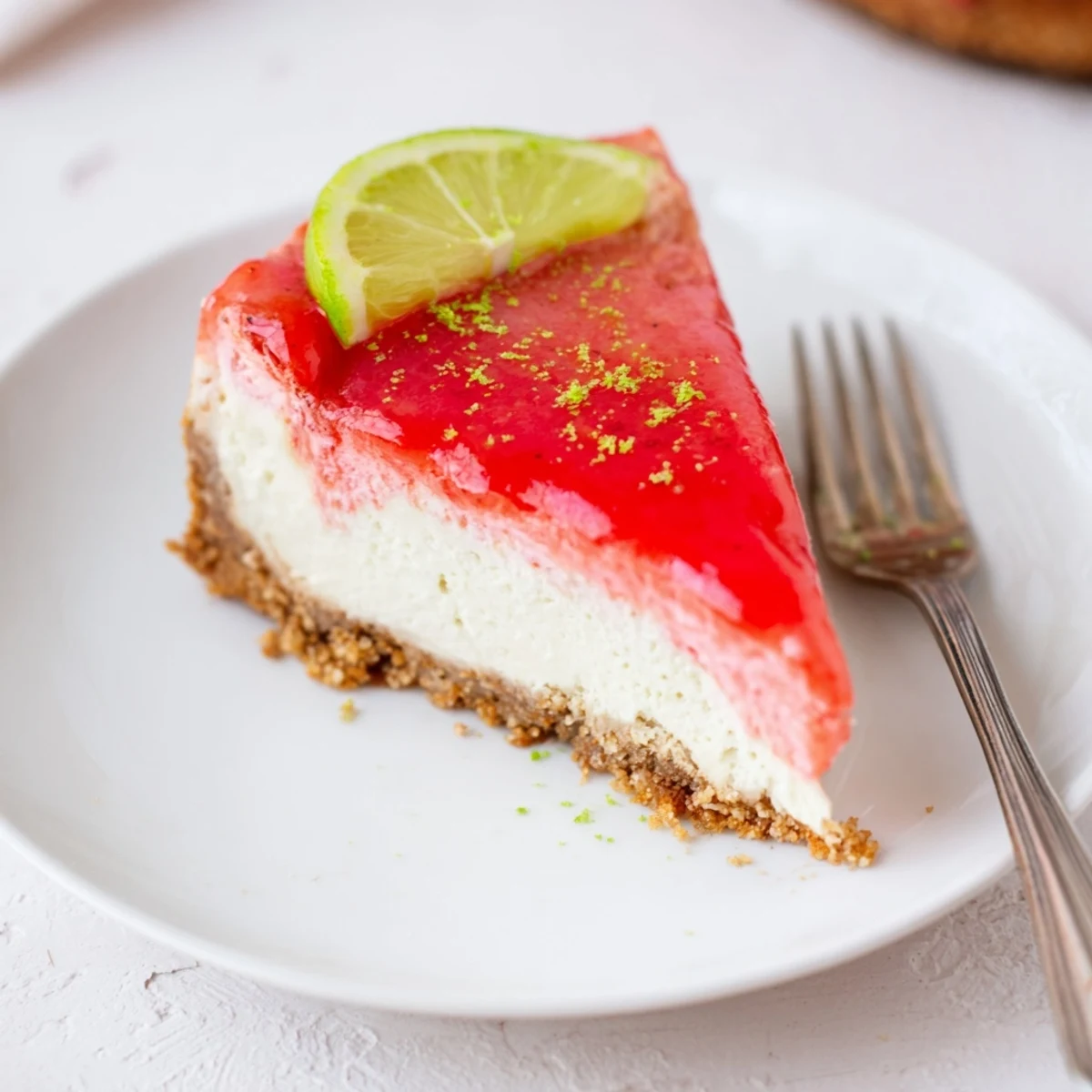 Warm baked Guava Cheesecake Recipe cooling in pan, smooth, velvety center visible
