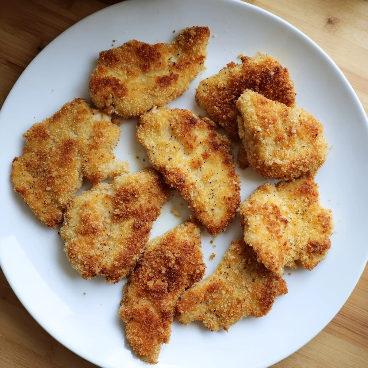 Juicy fried chicken breast pieces seasoned with paprika and fried until perfectly crispy