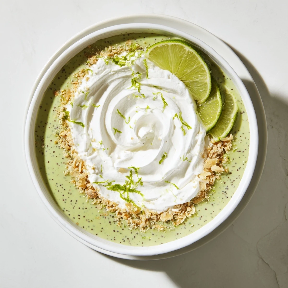 Refreshingly tangy key lime chia pudding served chilled with optional toppings of lime zest and whipped cream
