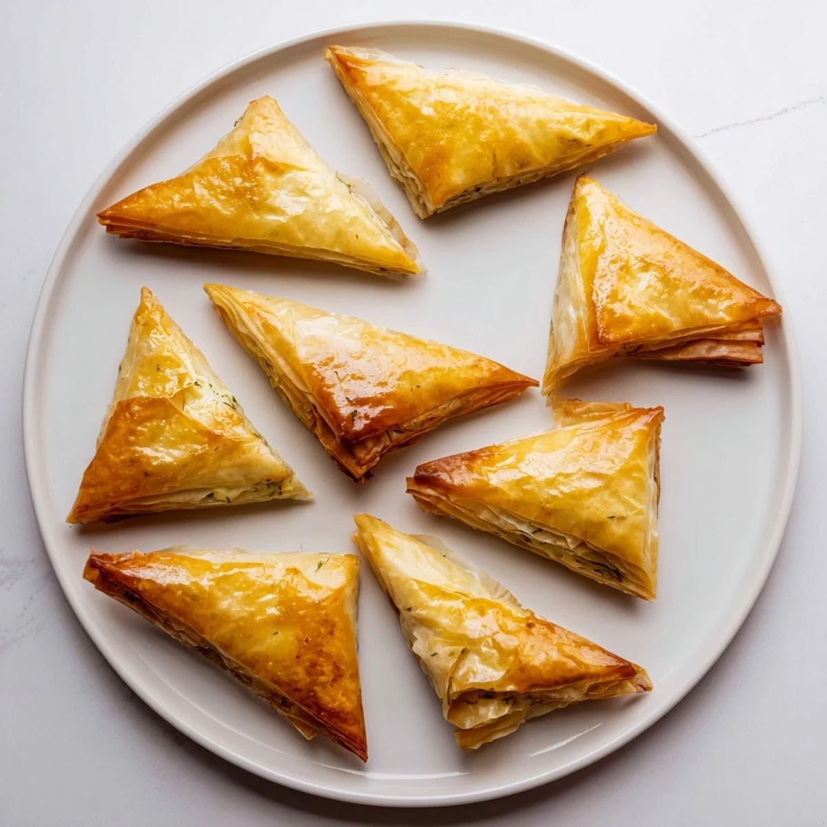Golden artichoke and Graviera filo puffs with flaky layers on a parchment-lined baking sheet