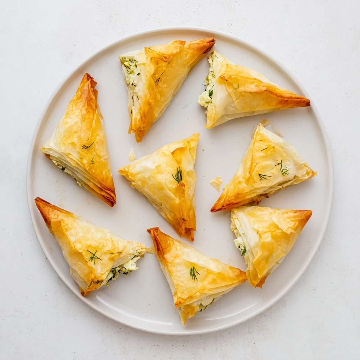 Steaming artichoke and Graviera filo puffs with melted cheese peeking through golden pastry triangles