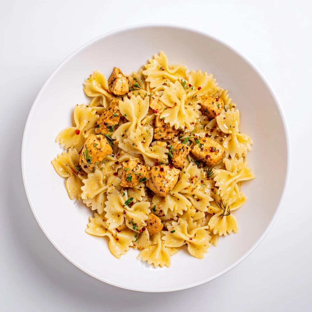 Creamy cowboy butter lemon bowtie chicken tossed in a golden herb sauce