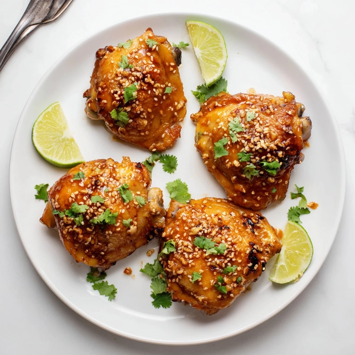 Golden sweet chili air fryer chicken thighs with a sticky, caramelized, spicy coating