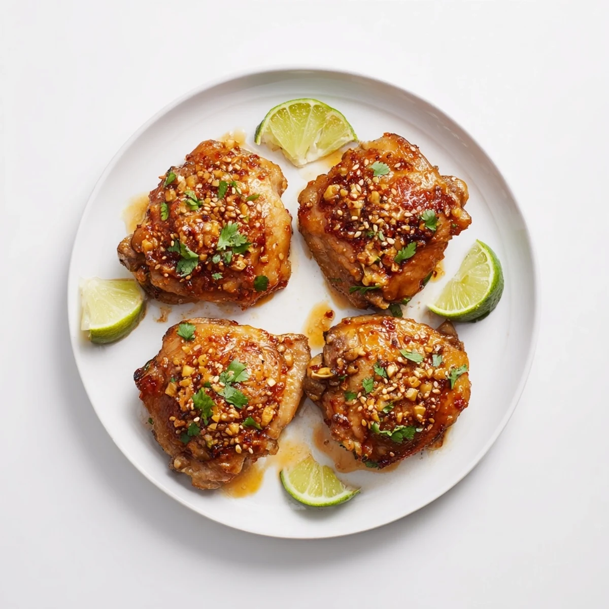 Crispy sweet chili air fryer chicken thighs glazed and garnished with sesame seeds