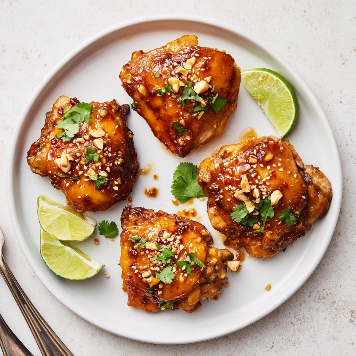 Juicy sweet chili air fryer chicken thighs served over rice with fresh cilantro