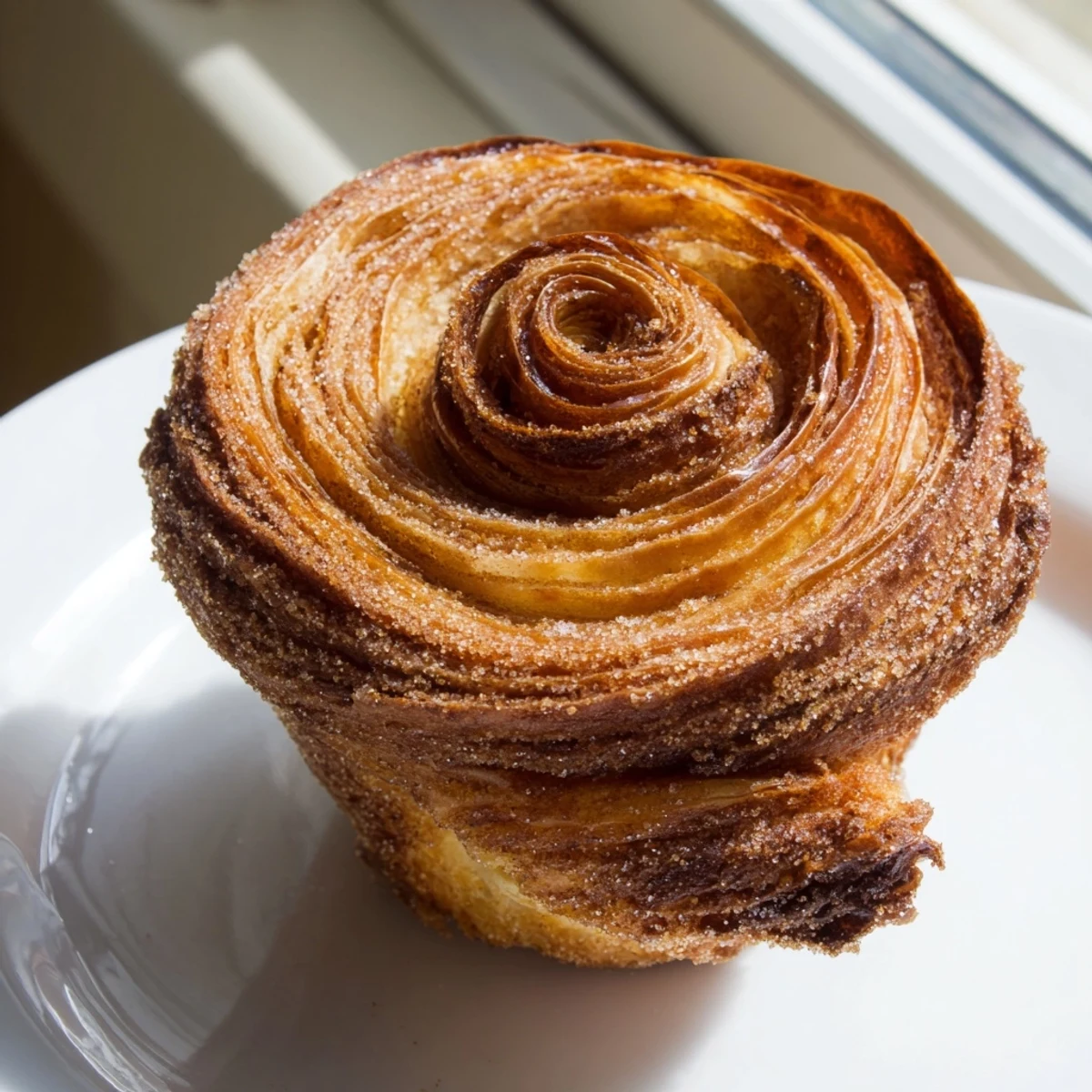 Cinnamon sugar cruffins fresh from the muffin tin with buttery spiral layers